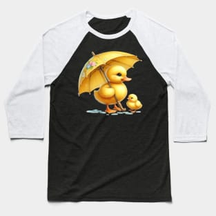 Cute Yellow Duck in the Rain Baseball T-Shirt